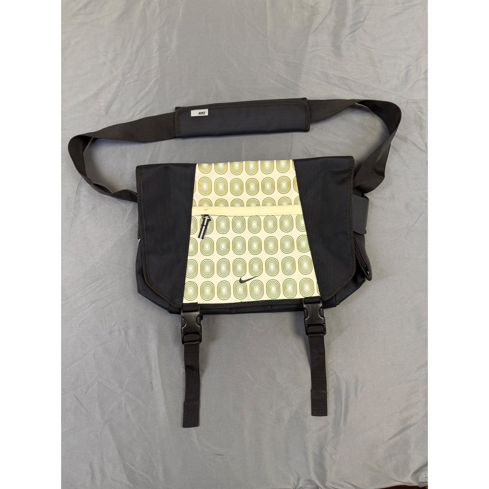 Vintage Nike Messenger Bag Black Cream Olive Geometric Print Y2K Techwear